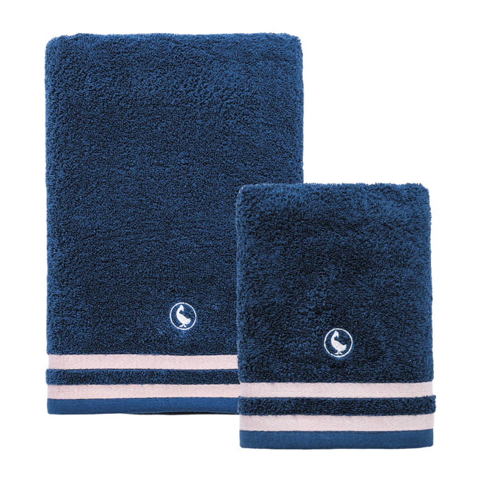Set de 4 toallas de baño (2x toalla manos 50x90cm + 2x toalla ducha 70x140cm) 100% algodón 500gsm azul marino el ganso