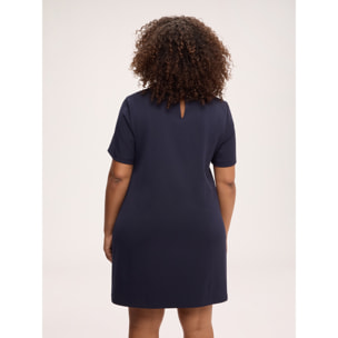 Fiorella Rubino - Vestido corto de línea A en punto Milán con bolsillos - Azul