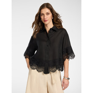 Elena Mirò - Camicia in lino con pizzo - Nero