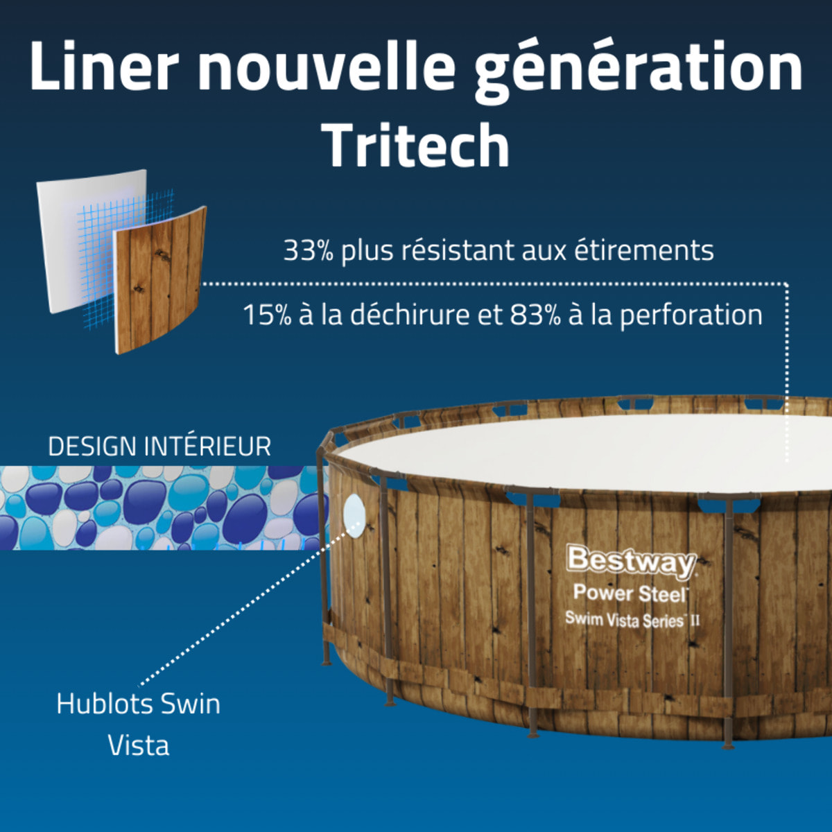 Bestway Piscine hors sol tubulaire ronde Bestway Power Steel Swim Vista 549 x 122 cm décor bois