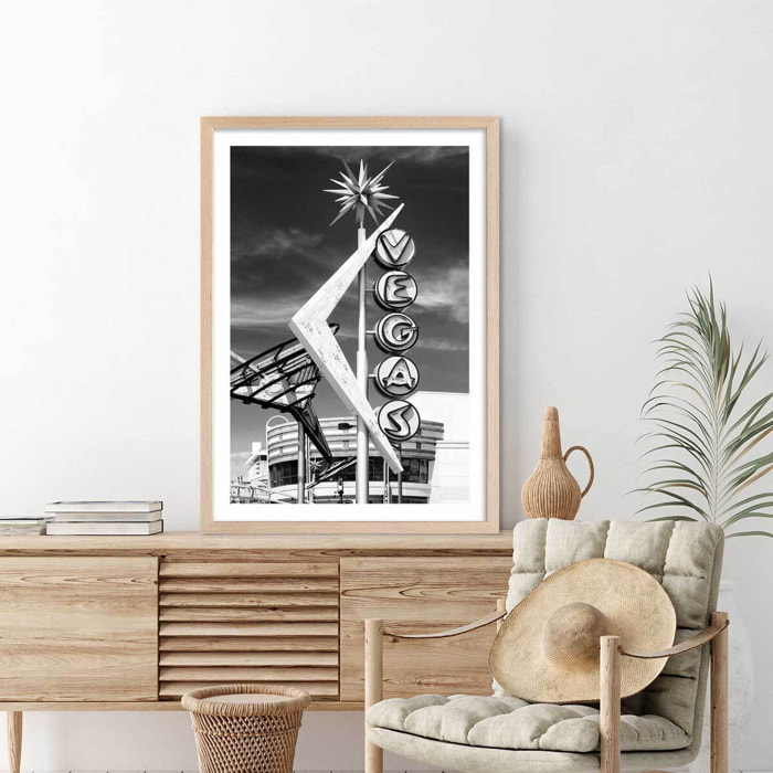 Affiche paysage Vegas vintage Affiche + cadre en bois - Chêne