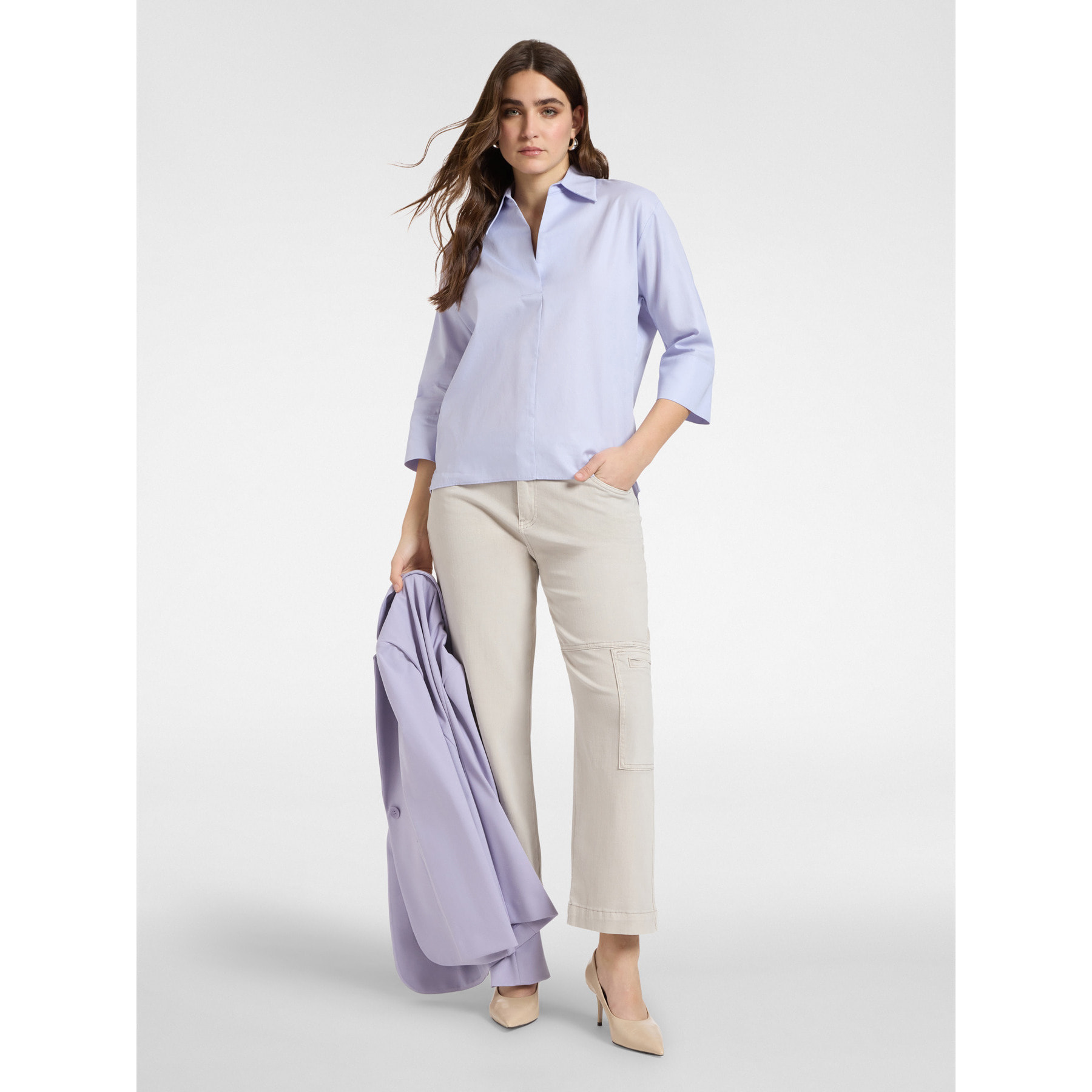 Elena Mirò - Camisa de popelín mangas tres cuartos - Violeta