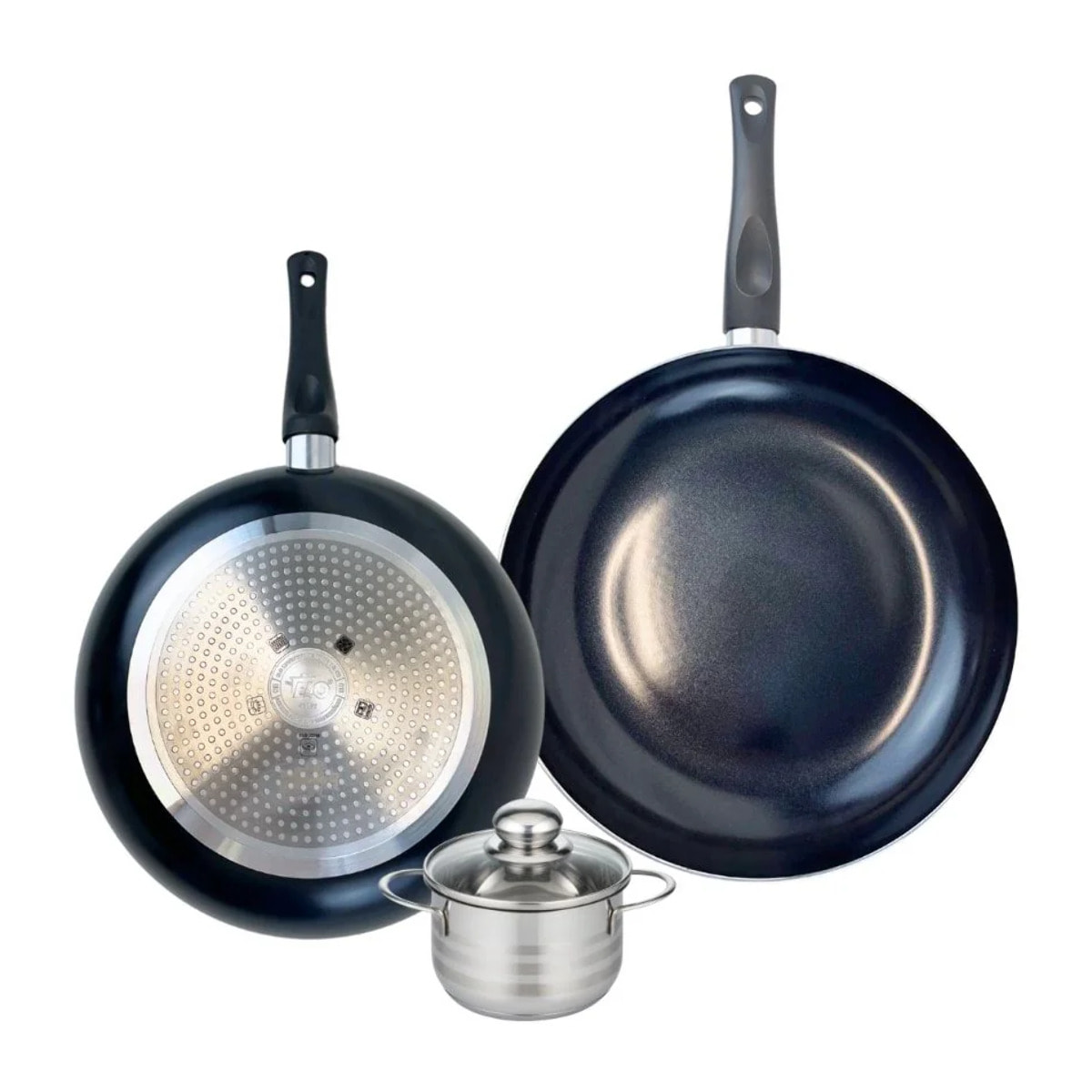 Ensemble de 2 Poêles de cuisson 28 et 32 cm et 1 faitout 12 cm Elo Prima Brillant