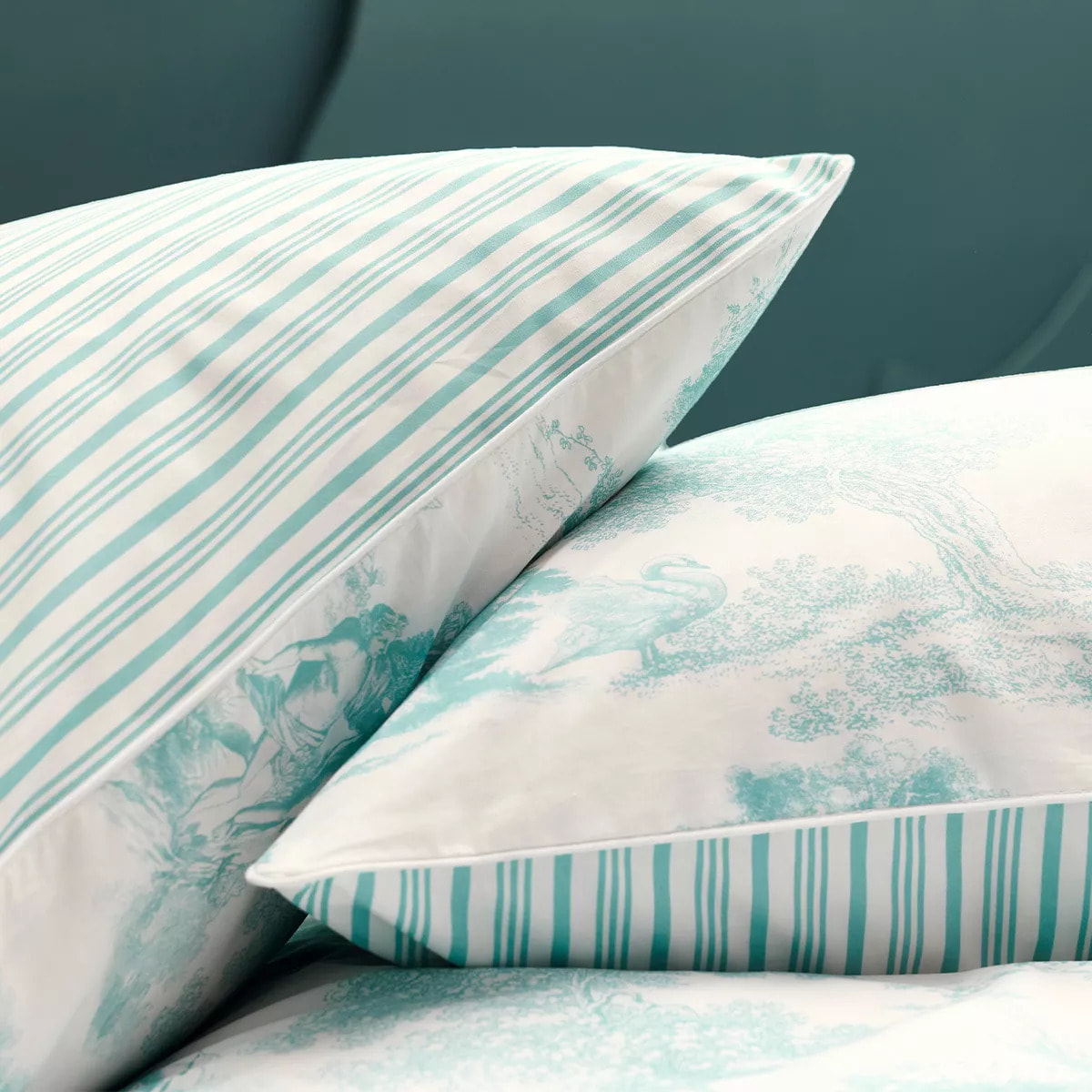 Taie d'oreiller percale de coton 115 g/m² imprimé bleu Poesie aqua