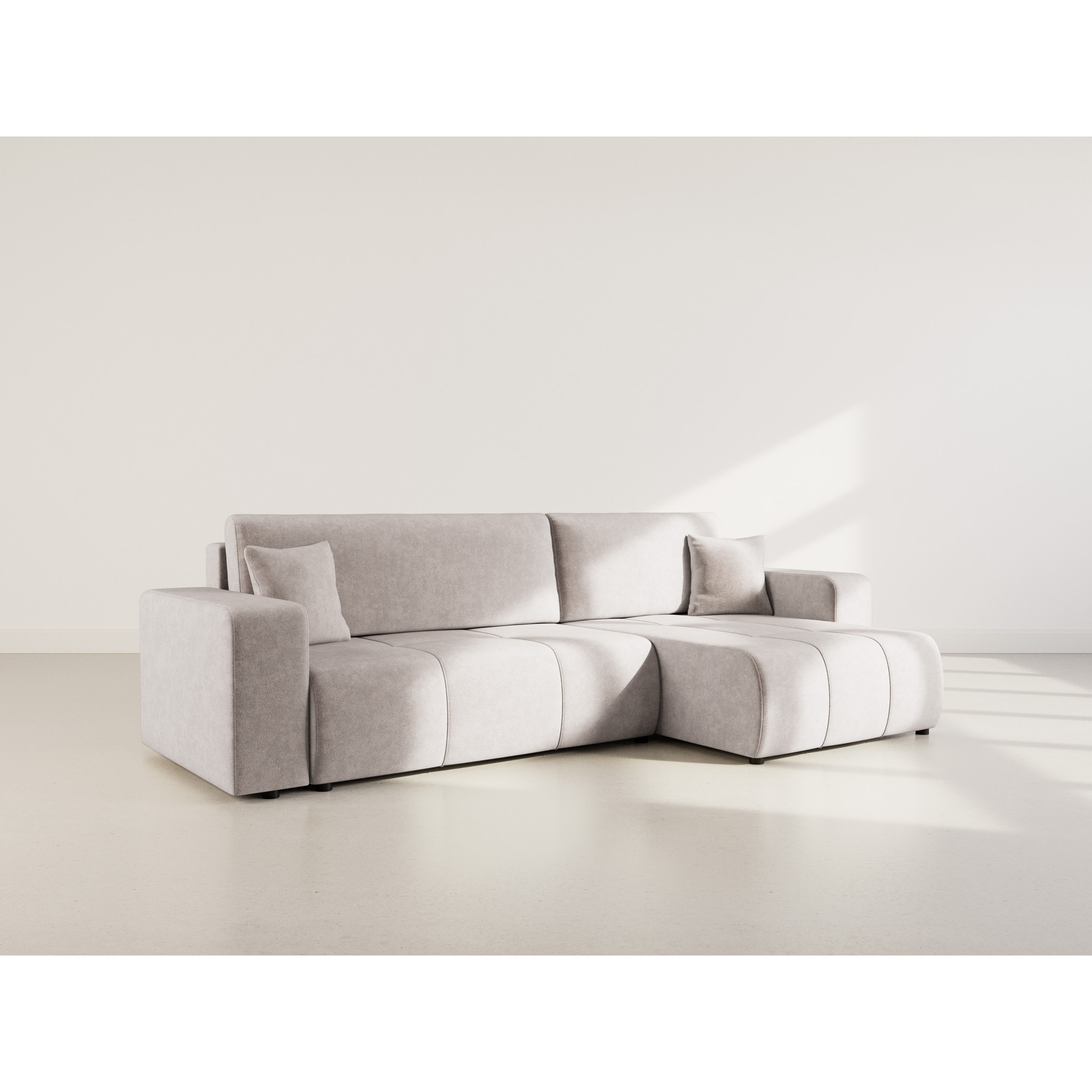 Nicole - Canapé d'angle réversible 5 places convertible avec coffre en tissu - Gris clair