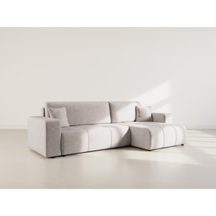 Nicole - Canapé d'angle réversible 5 places convertible avec coffre en tissu - Gris clair