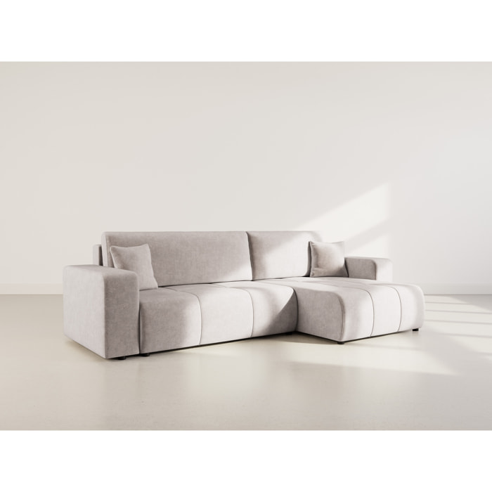 Nicole - Canapé d'angle réversible 5 places convertible avec coffre en tissu - Gris clair