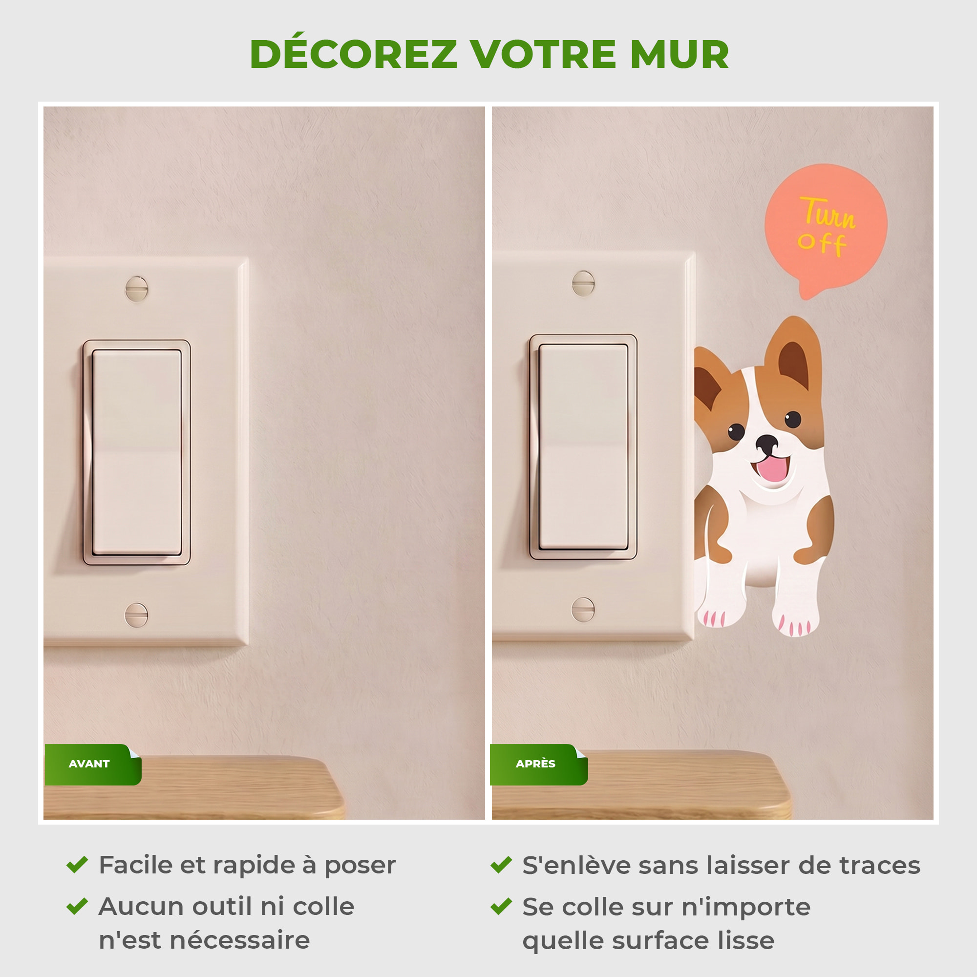 Stickers Muraux décoration adhésifs Prises Chien et Chats