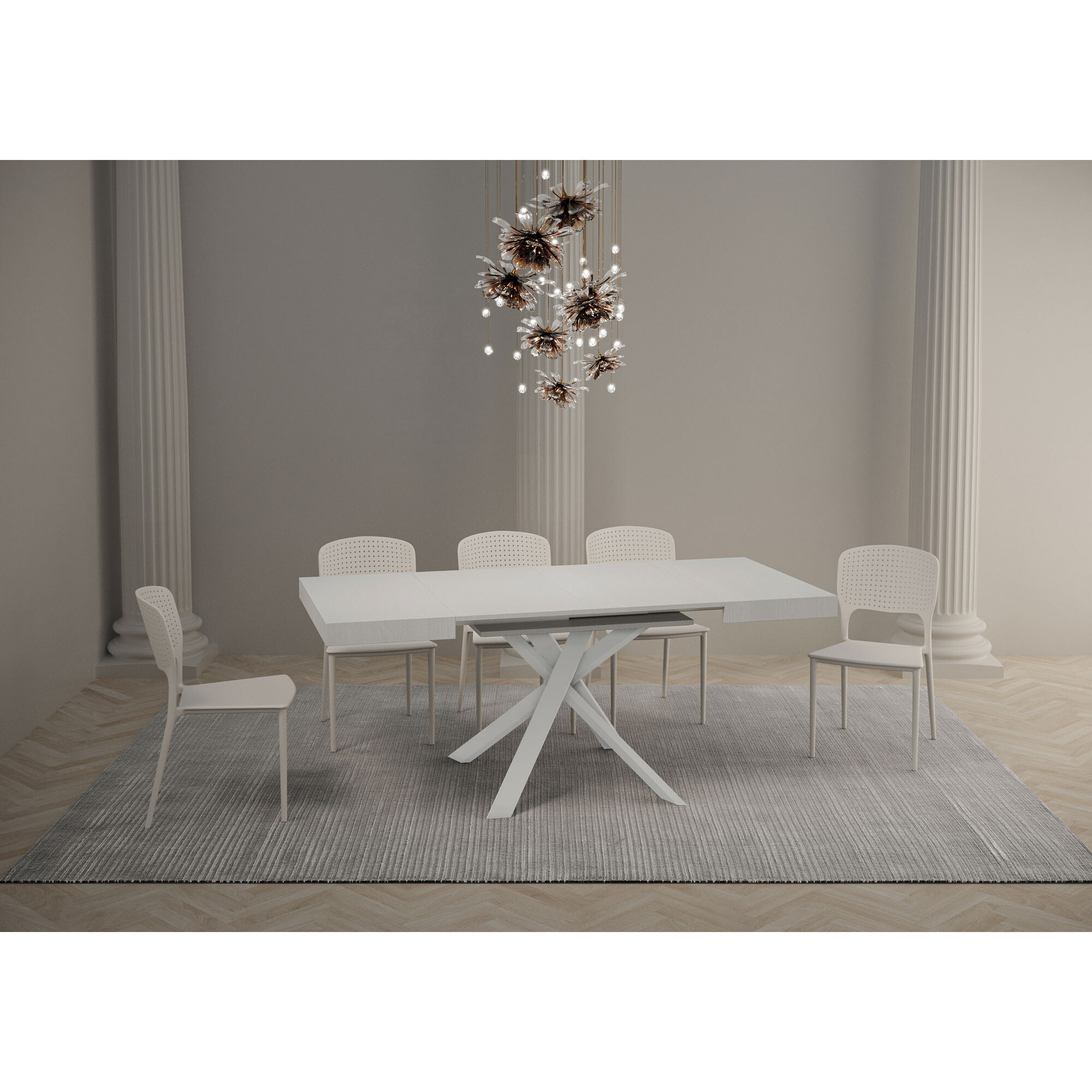 Table extensible 90x90/194 cm Clerk dessus Frêne Blanc pieds Blancs