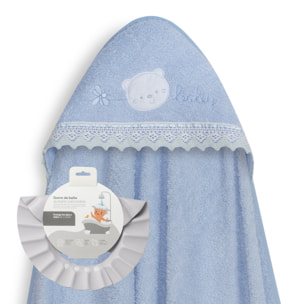Capa Baño 1X1 Mod Carita Oso Baby Guipur+ Gorro Azul