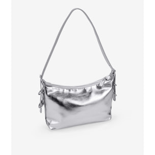 Bolso de hombro plateado con hebillas y cremallera