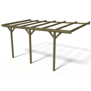 Carport bois adossé voiture " Solar 2  " - 300 x 454 x 245 cm