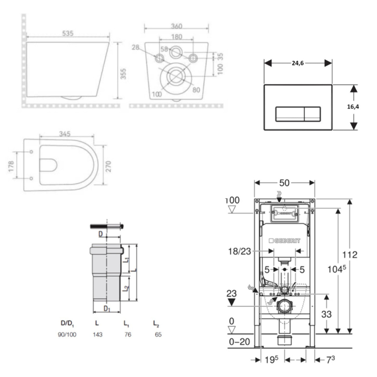 Duofix pack WC bâti-support + WC suspendu Ceramia sans bride avec abattant SoftClose + plaque noir mat (GEBCE14BMT01MAN-FR)