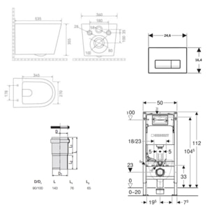 Duofix pack WC bâti-support + WC suspendu Ceramia sans bride avec abattant SoftClose + plaque noir mat (GEBCE14BMT01MAN-FR)