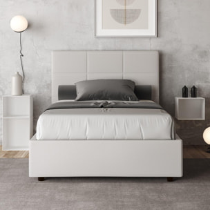 Cama con somier acolchada 120x190 cuero sintético blanco Mika