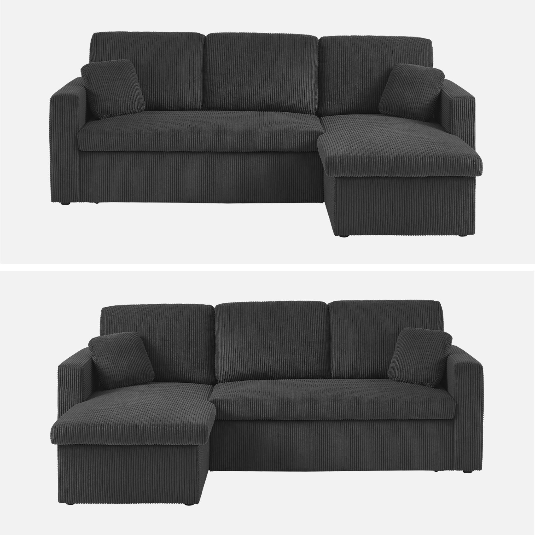 Canapé d'angle convertible réversible 3 places velours côtelé grosse côte IDA