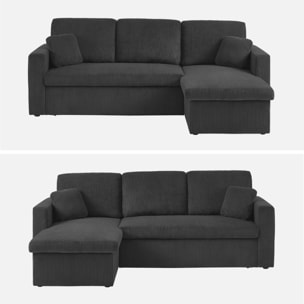 Canapé d'angle convertible réversible 3 places velours côtelé grosse côte IDA