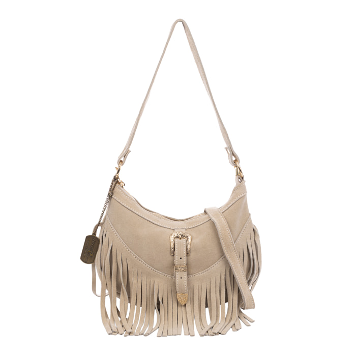 Barlassina bolso bandolera Mujer. Piel auténtica Gamuza, con flecos.