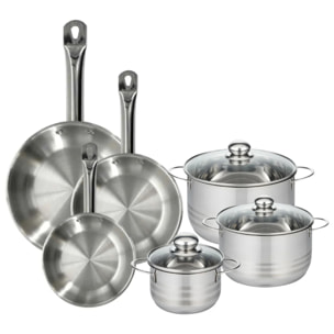 Set 3 poêles 20 24 28 cm en inox, 3 faitouts inox 16, 20 et 24 cm Fackelmann Eterna