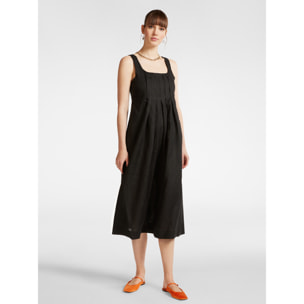 Elena Mirò - Vestido de lino con pliegues en la parte delantera. - Negro