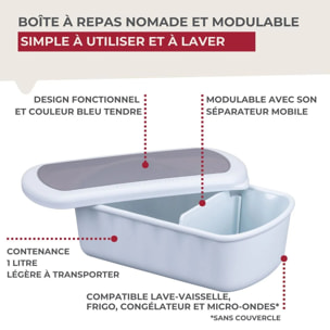 Lunchbox Bleue à compartiment réglable 1 litre sans BPA Fackelmann Storage