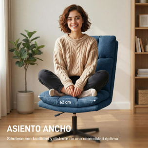 Butaca de Salón, Sillón Giratorio 360°, Sillón Relax con Altura Ajustable, Asiento Ancho, Tapizado en Lino, Base de Metal para Sala de Estar, Dormitorio, Azul Oscuro