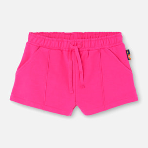 Short elÃ¡stico de felpa para niÃ±a liso de color rosa