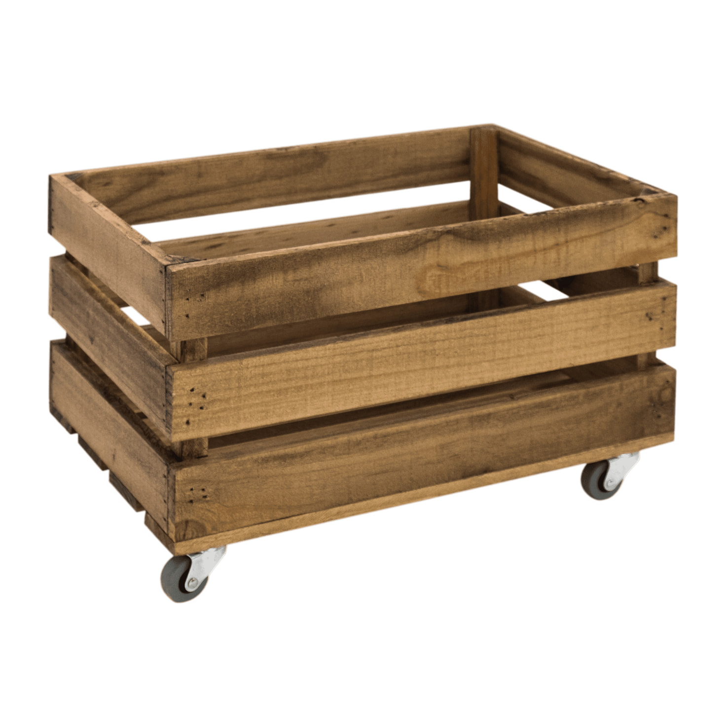 Caja grande de madera maciza en tono roble oscuro con Ruedas 30,5x25,5x49 cm Alto: 36 Largo: 49 Ancho: 25.5