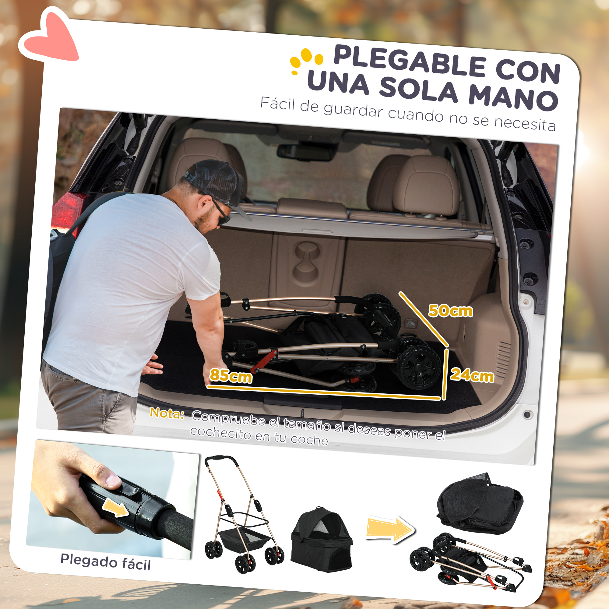 Carrito para Perros Plegable 3 en 1 Cochecito para Mascotas Carrito para Perros Miniatura con Cesta de Almacenaje Ventana de Malla Portavasos y 2 Ruedas Universales 76x50x102 cm Negro