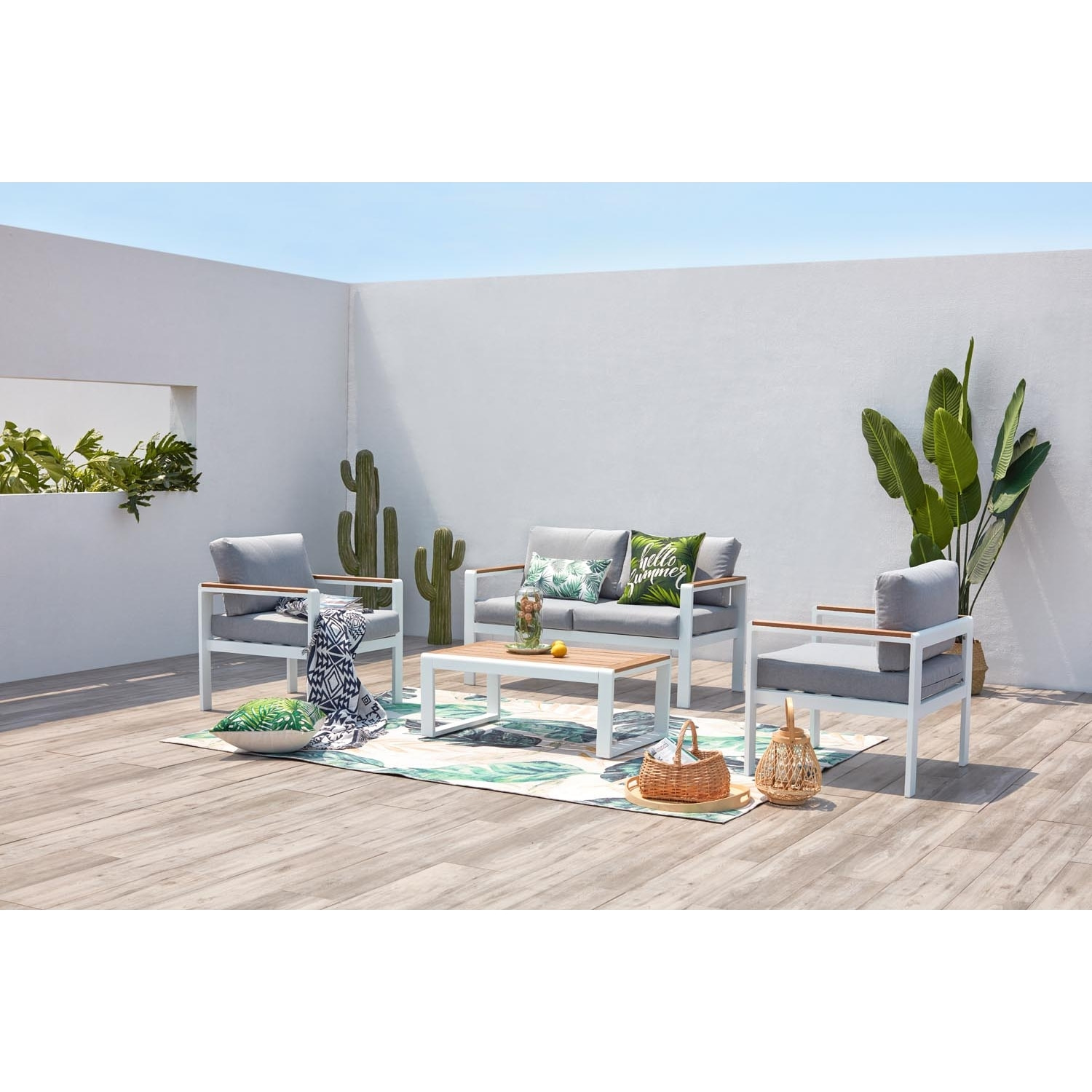 Salon de jardin bas 4 places en aluminium blanc MARTINO