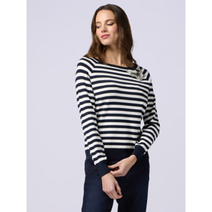 Oltre - Maglia a righe con ricamo gioiello - Blu