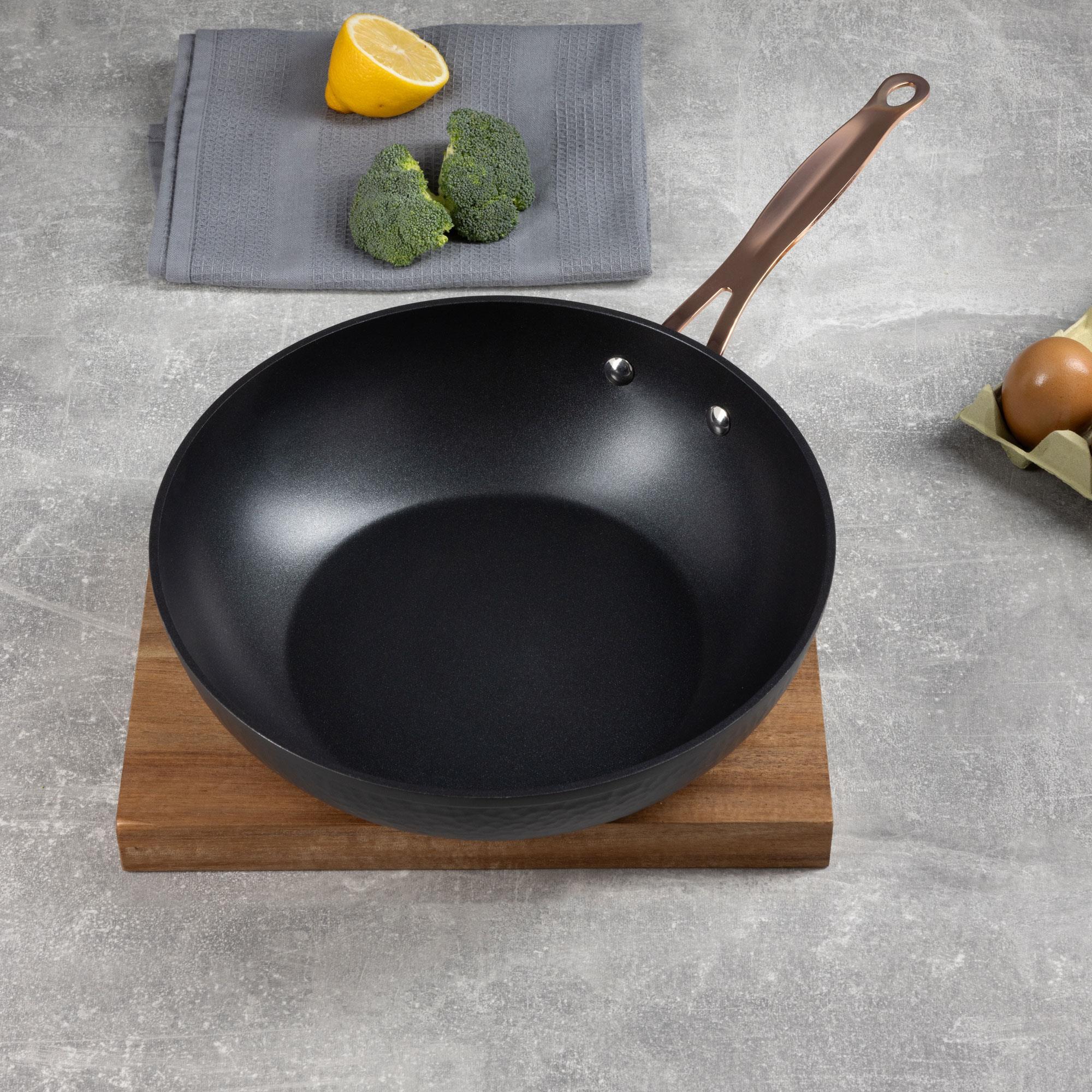 Bergner copper sartén grill 28x28cm + wok ø28cm en aluminio forjado en color negro mate