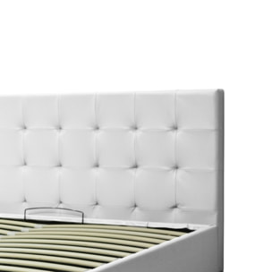Lit coffre Venise| Espace de Stockage jusqu'à 900 L | Grand angle d’ouverture | Simili cuir | Blanc