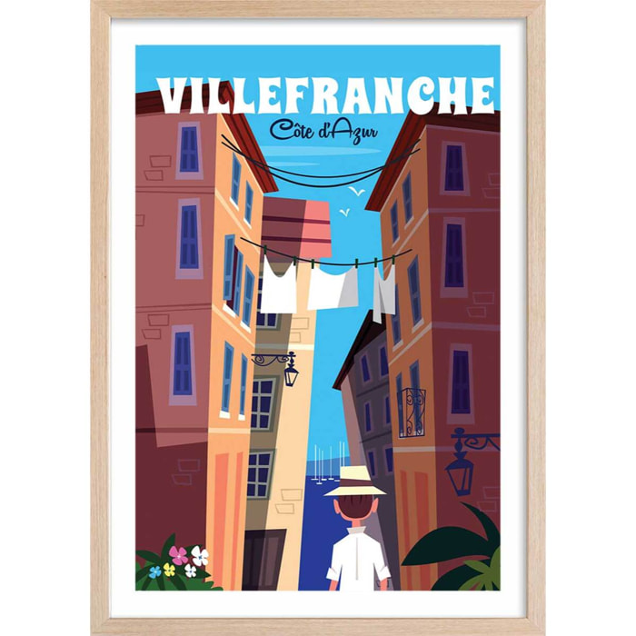 Affiche Villefranche Sur Mer Affiche + cadre en bois - Chêne
