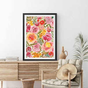 Poster fleurs pivoine Affiche sous cadre noir