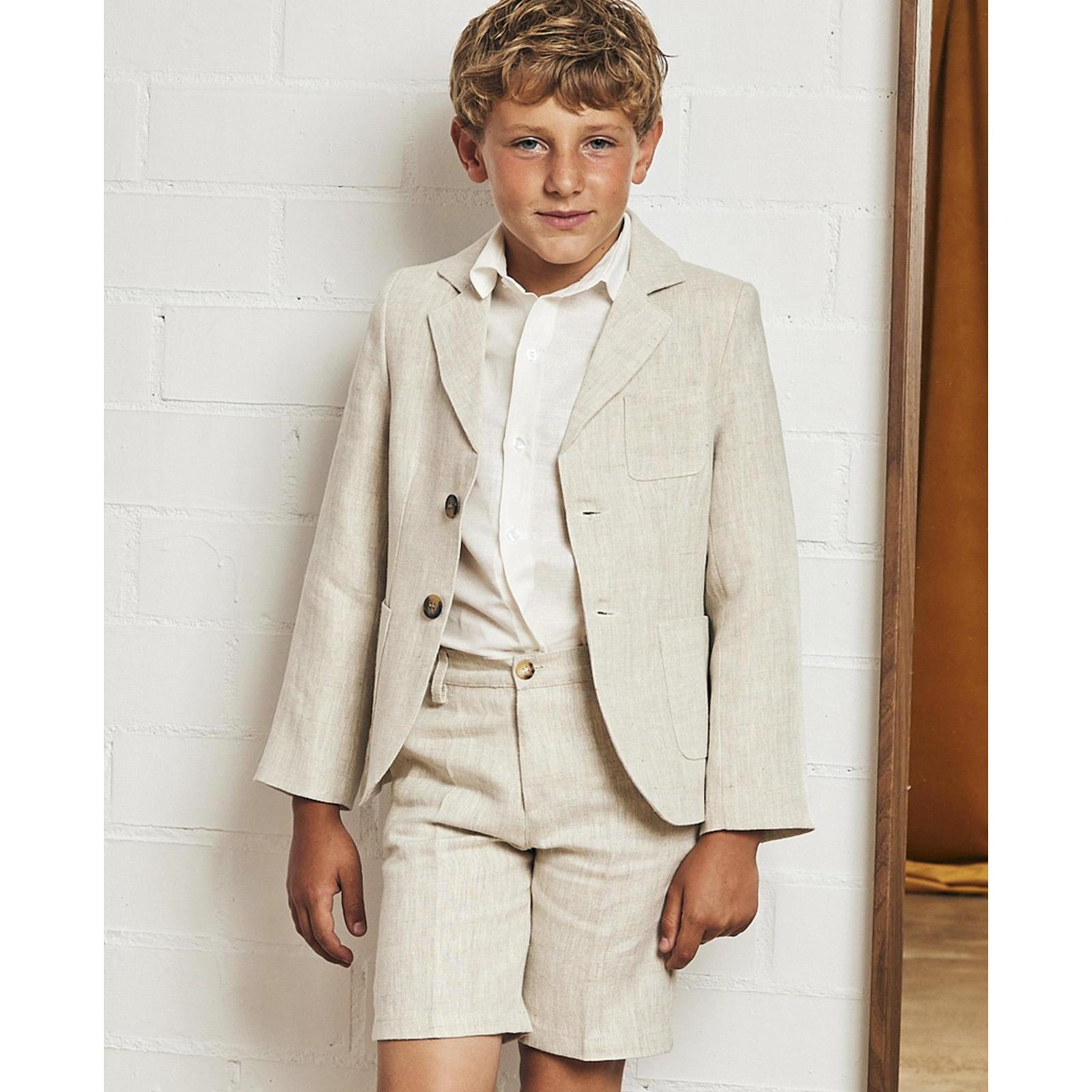 Bermuda de lino rústico natural. Con bolsillos y bragueta.