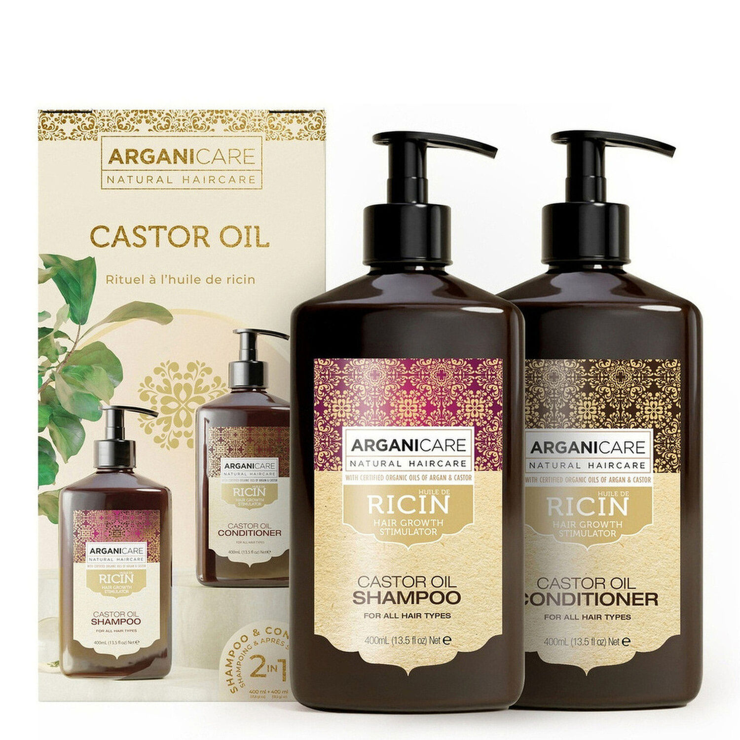 Huile de Ricin - Coffret Accélérateur de Croissance Shampooing 400ml + Après-Shampooing 400ml