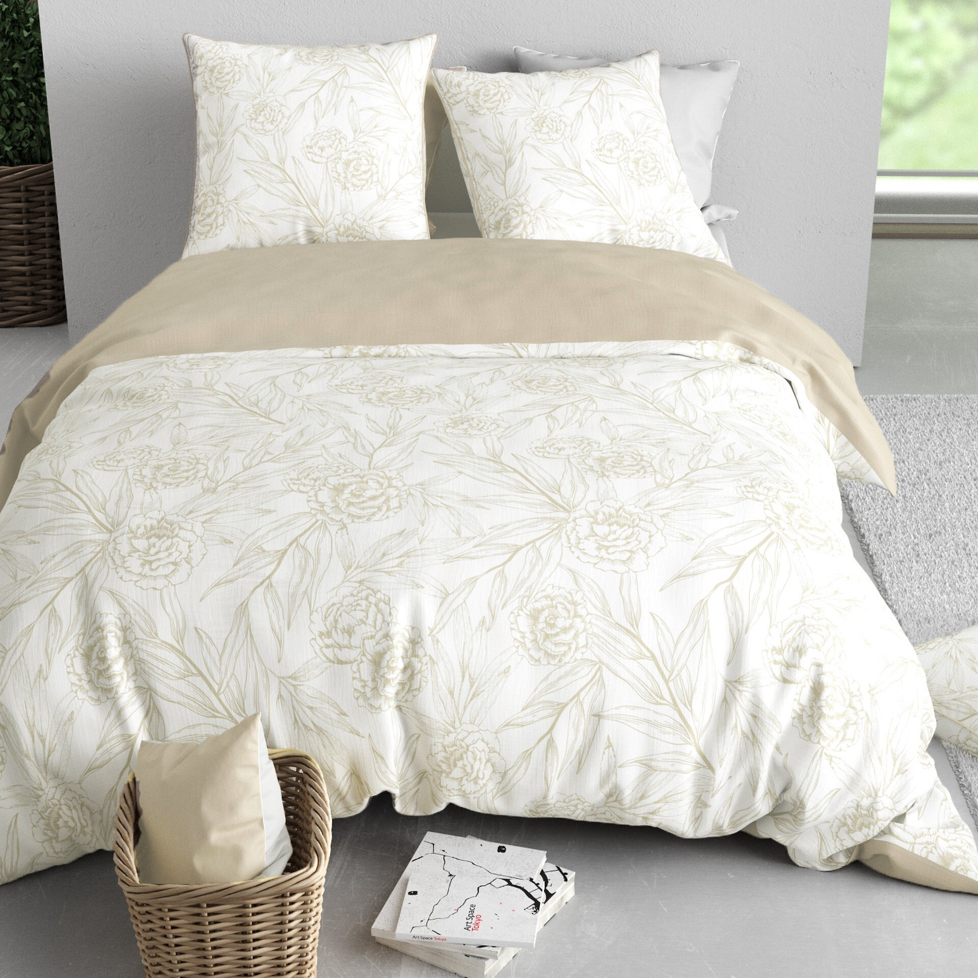 Parure Housse De Couette 3pcs 100% Satin de Coton 120 Fils SUZANNE