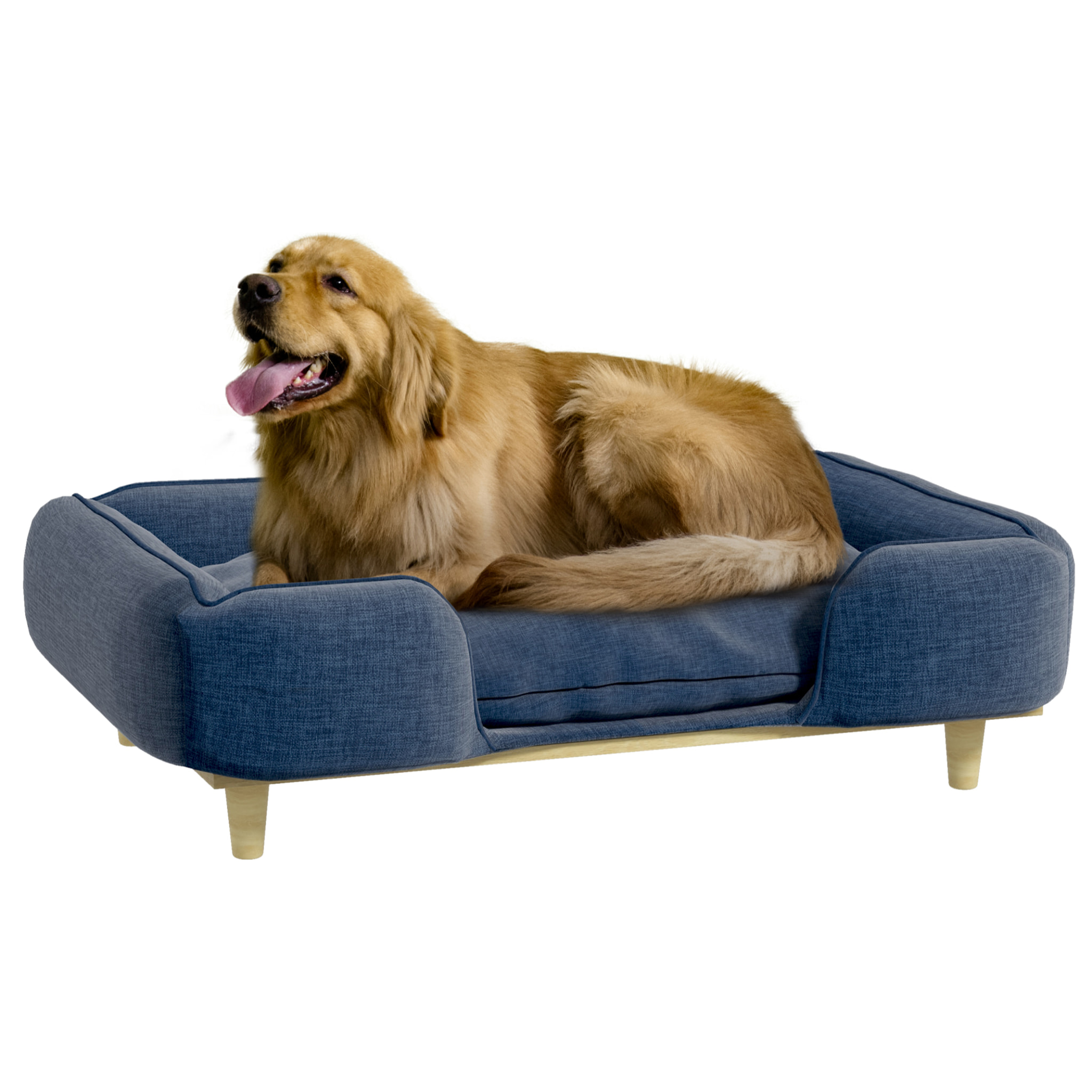 Sofá para Perros Grandes Cama Elevada para Perros con Patas de Madera y Cojín Lavables Cama para Mascotas Carga 30 kg 96x66x24 cm Azul