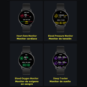 Smartwatch MX1. Con notificaciones, monitor cardiaco, de tensión y O2 en sangre, modos deportivos. Sumergible.