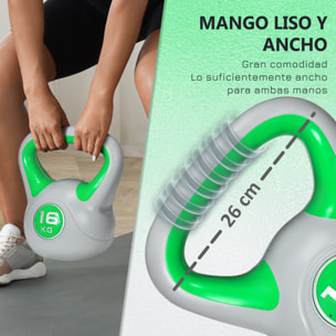 Pesa Rusa 16 kg, Kettlebell Revestimiento de PU y Relleno de Arena, Mango Ancho, para Entrenamiento Culturismo, en Casa, Gimnasio, Verde y Gris