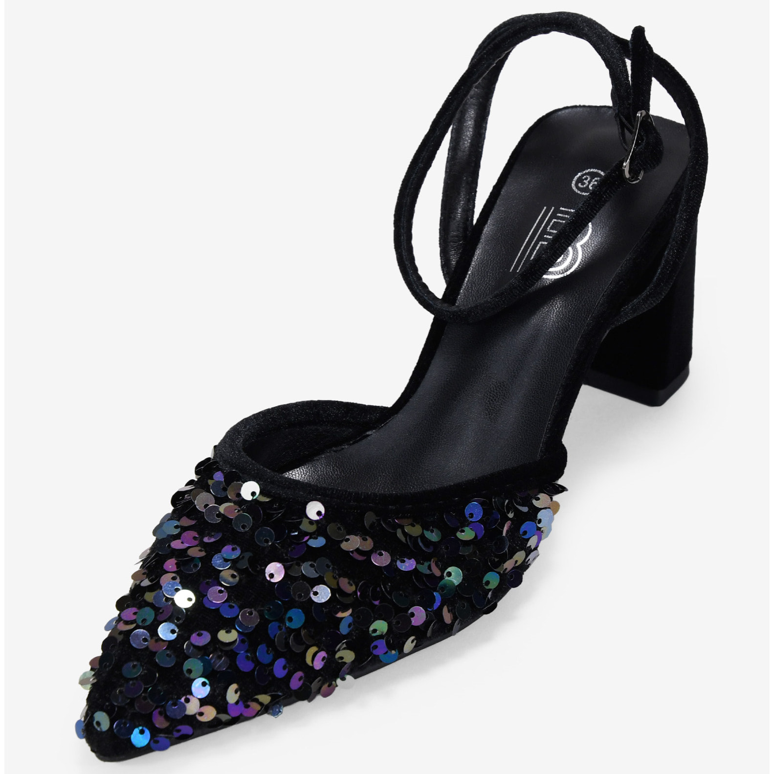 Zapatos de tacón negros con lentejuelas