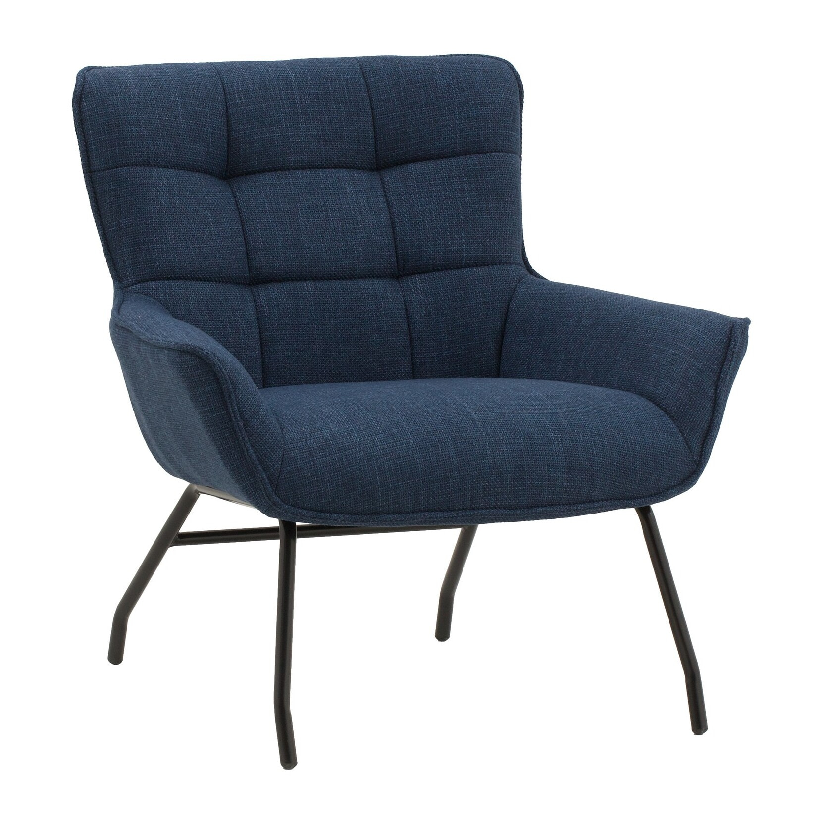 Poltrona WOOLWICH in tessuto blu e gambe in metallo nero