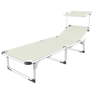 Coppia Di Lettini Pieghevoli Prendisole Tettuccio Parasole Schienale Regolabile In Alluminio Sdraio Spiaggia Mare Giardino Piscina 187x59x29 Cm Beige