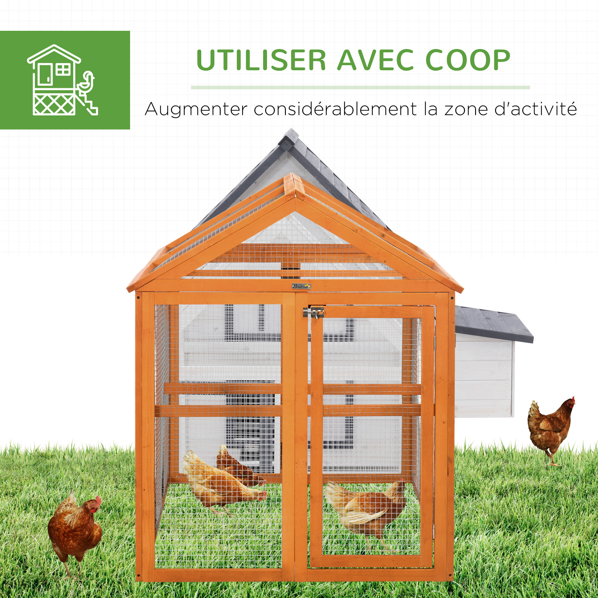 Enclos poulailler parc grillagé dim. 140L x 88,5l x 106H cm - bois de sapin pré-huilé