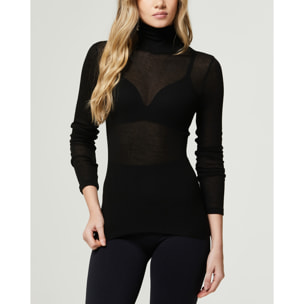 Maglia rib manica lunga collo alto in modal cashmere a costine