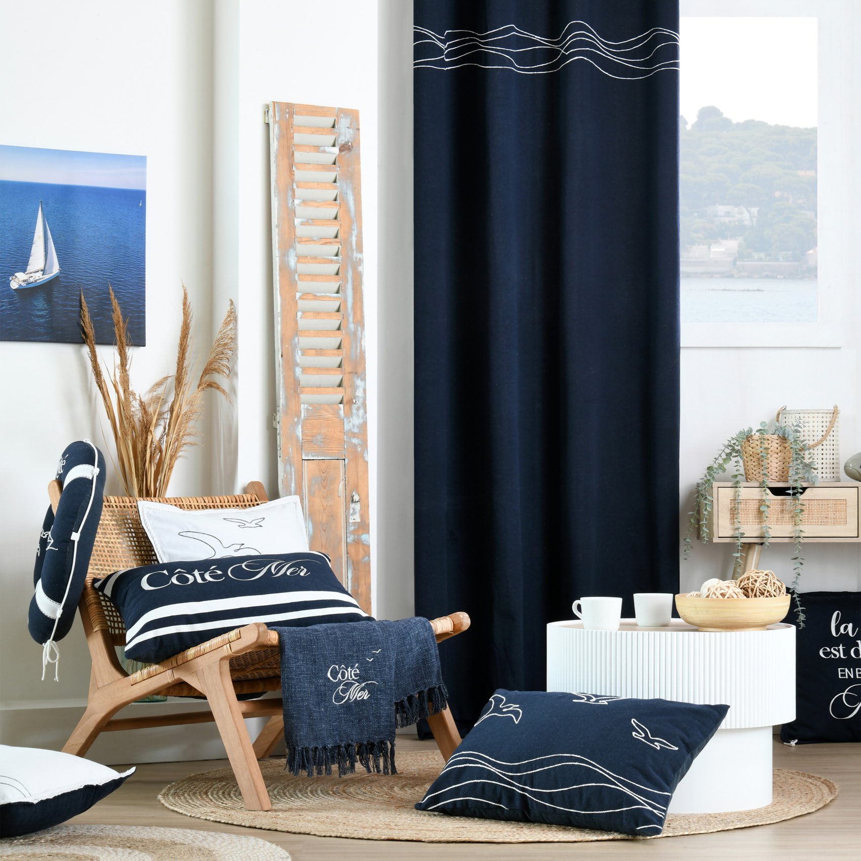 Coussin polycoton Côté Mer - Bleu Marine