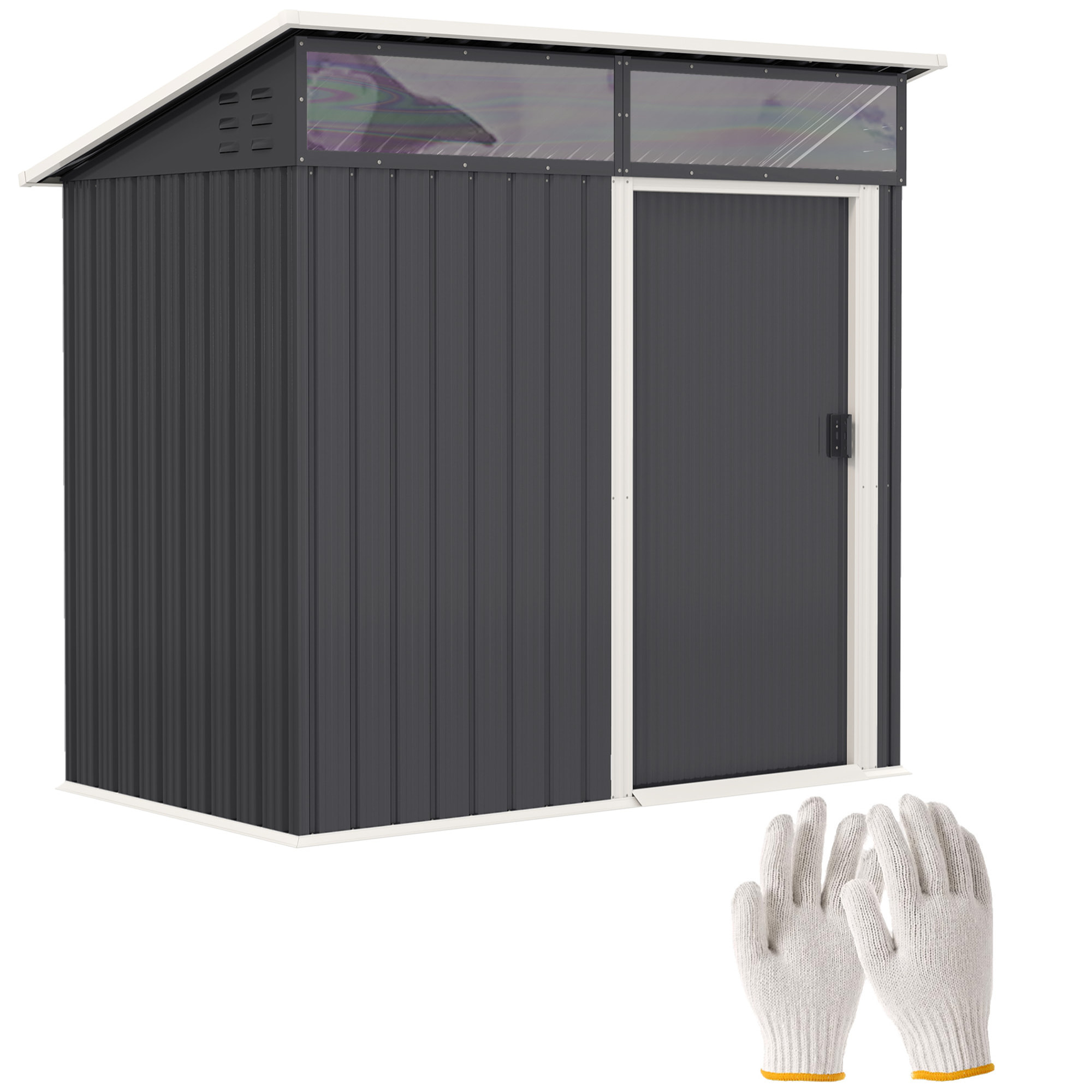 Caseta de Jardín Exterior 1,9m² 195x122x182 cm Cobertizo de Jardín Exterior con Base Refuerzo (Suelo NO Incluido) Puerta Corredera Ventanas Cobertizo para Terraza Patio Gris Oscuro