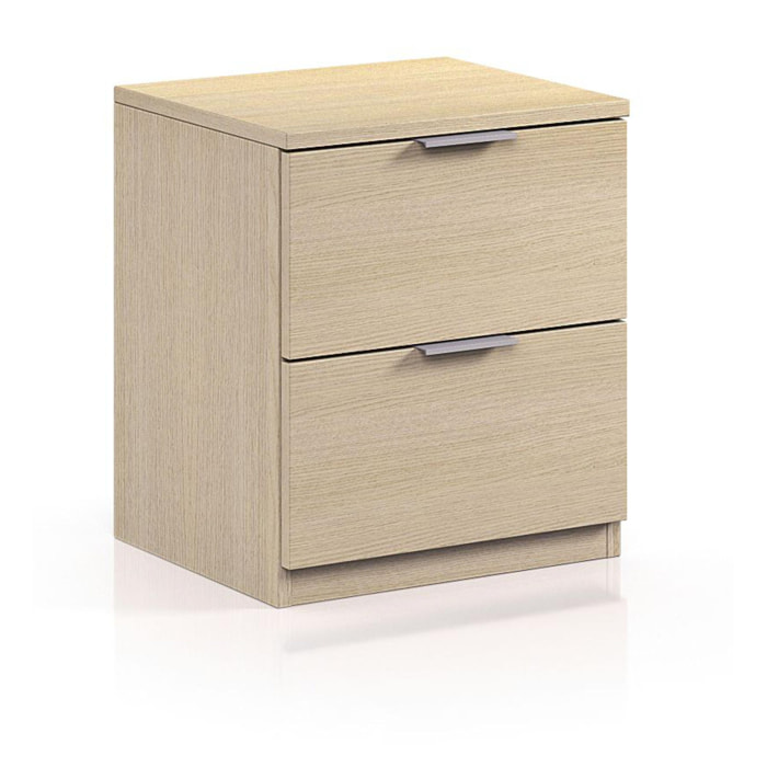 Comodino Syracuse, Comodino moderno a 2 cassetti, Tavolino da notte, Comò basso per camera da letto, cm 38x34h45, Rovere