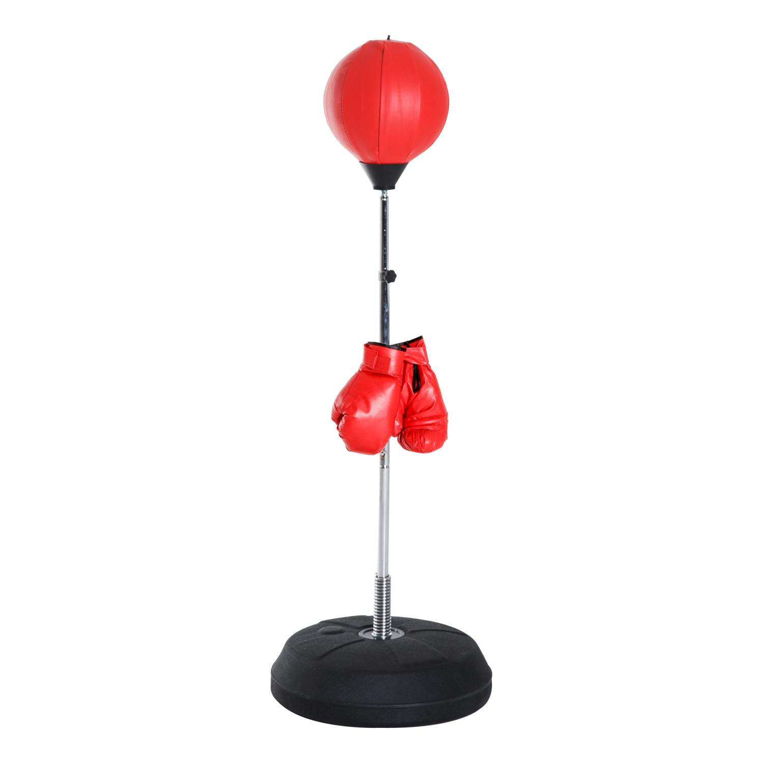 Punching ball sur pied réglable en hauteur 126-144 cm avec gants, pompe et base de lestage rouge